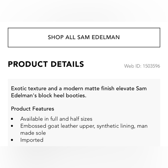 Sam Edelman
Joey Croc-Embossed Mid Heel Booties
SIZE 6 Ready to Ship✅ - Picture 11 of 11